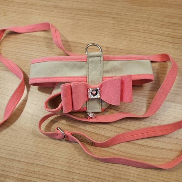Susan Lanci contrast color big bow tinkie harness size large and 48" SL leash - Picture 2 of 9
